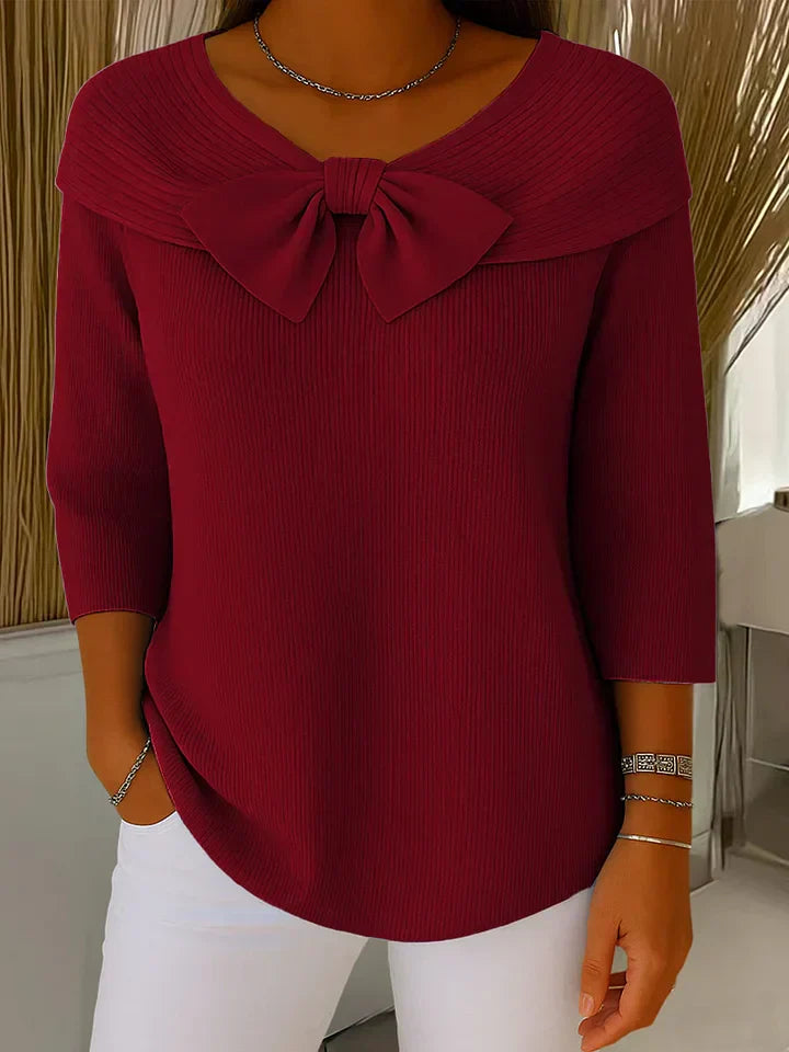 Women's Elegant Bow Tie Detail Winter Sweater | 3/4 Sleeve