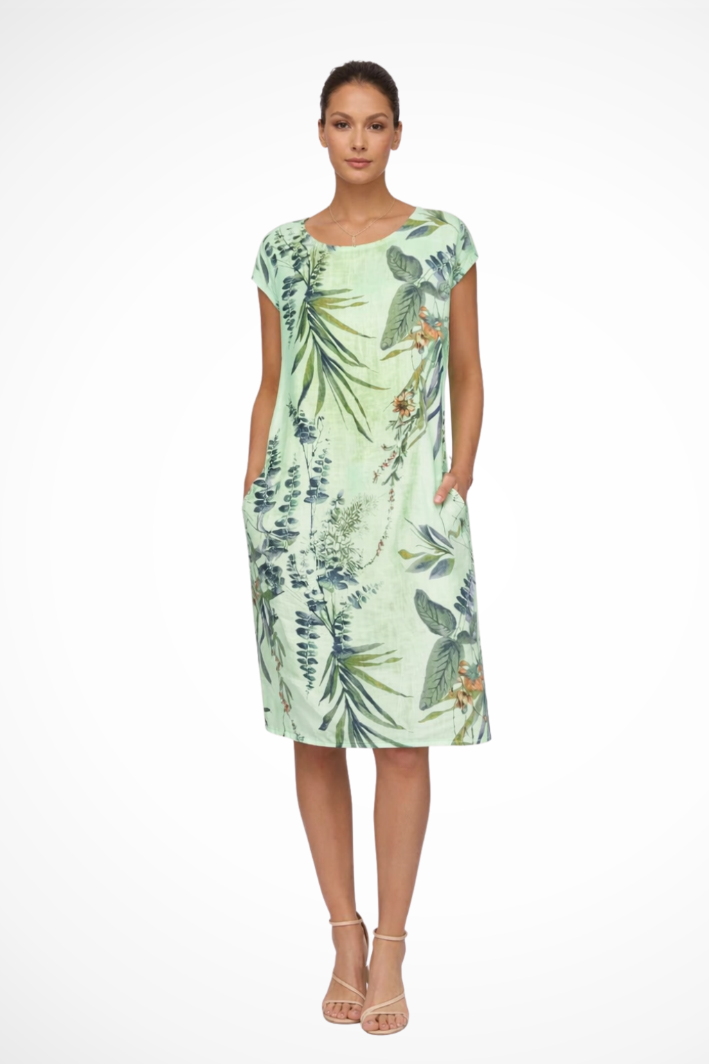 Women's Casual Relaxed Fit Summer Dress with Botanical Print | Midi