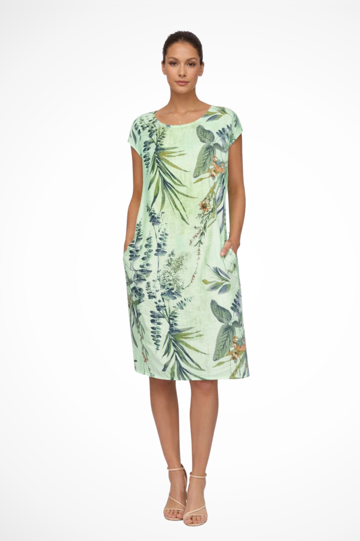 Women's Casual Relaxed Fit Summer Dress with Botanical Print | Midi