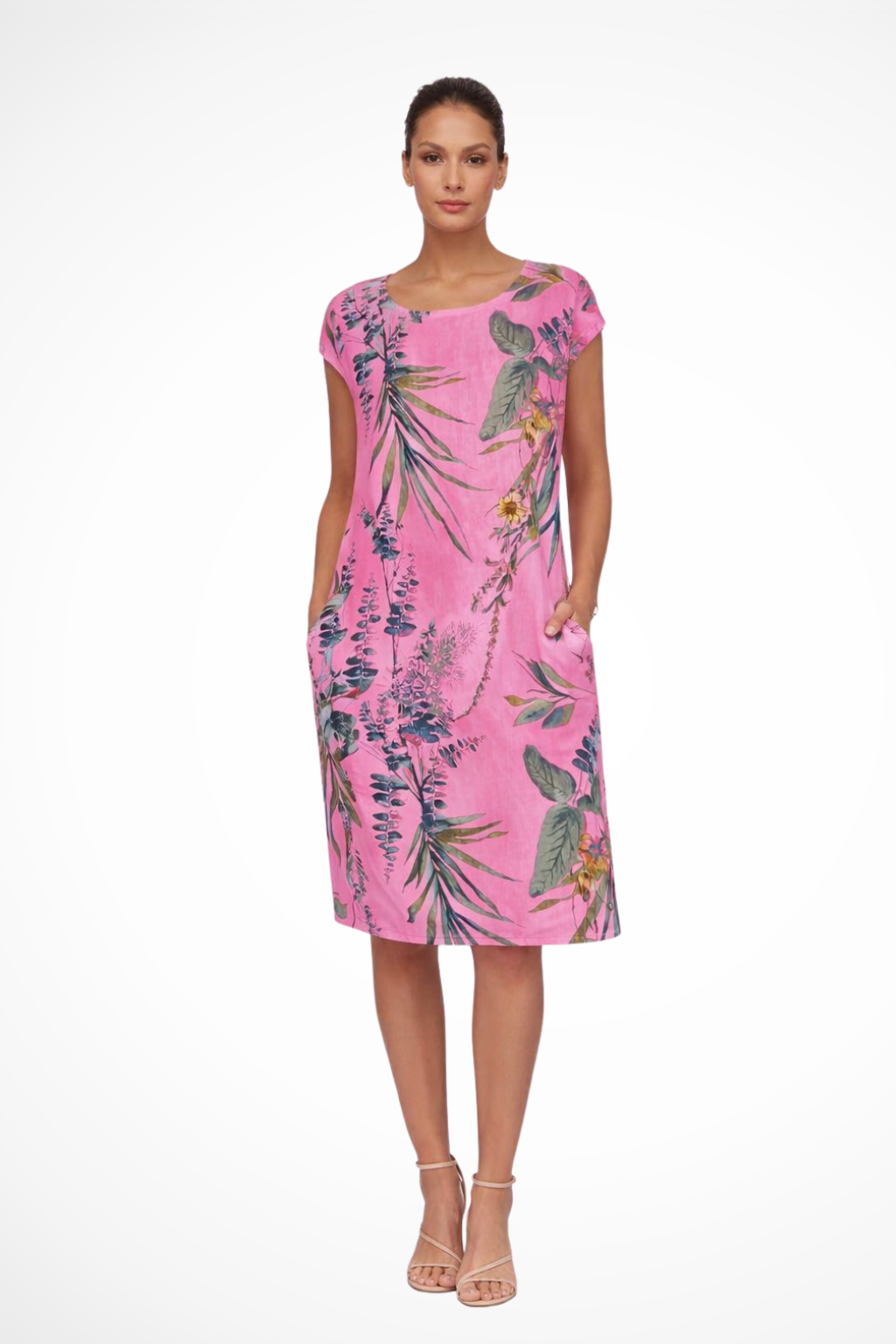 Women's Casual Relaxed Fit Summer Dress with Botanical Print | Midi
