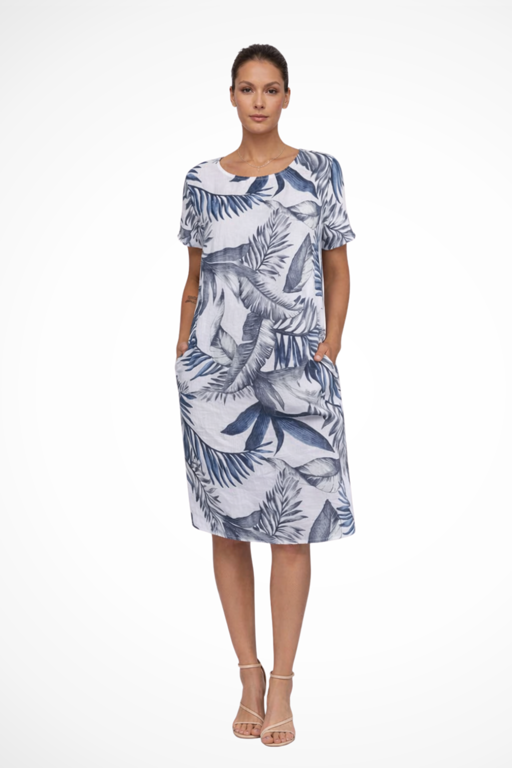 Women's Casual Relaxed Fit Summer Dress with Botanical Print | Midi