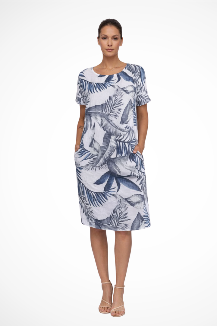 Women's Casual Relaxed Fit Summer Dress with Botanical Print | Midi