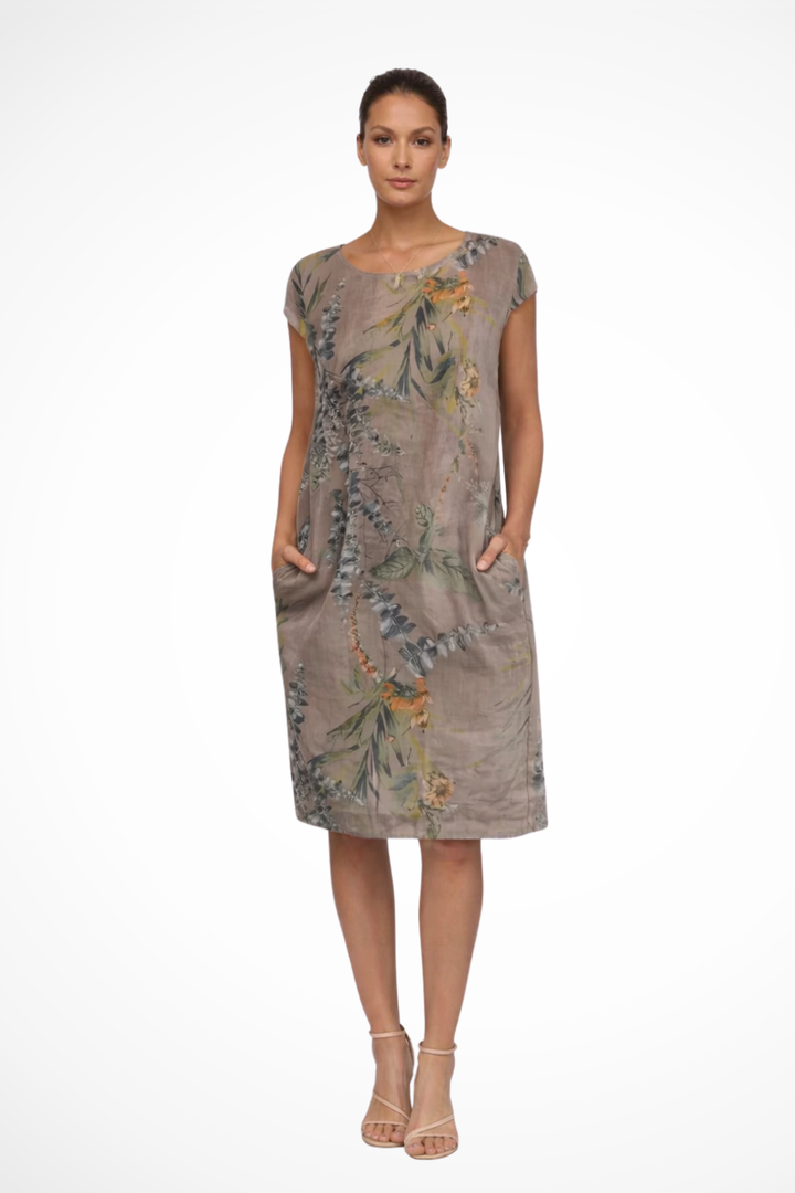 Women's Casual Relaxed Fit Summer Dress with Botanical Print | Midi