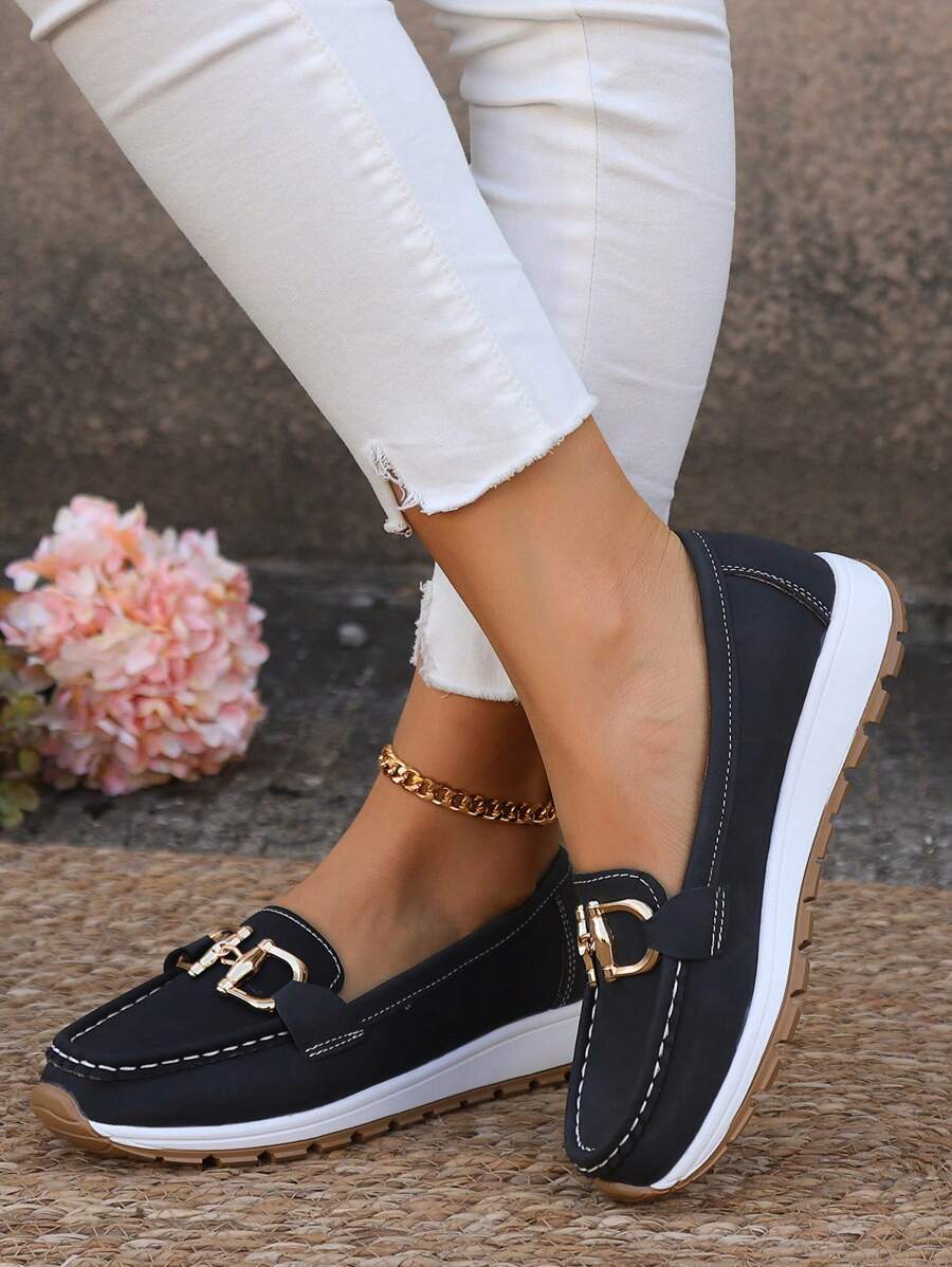 Women's Buckle Detail Orthopedic Work Loafers | Slip On