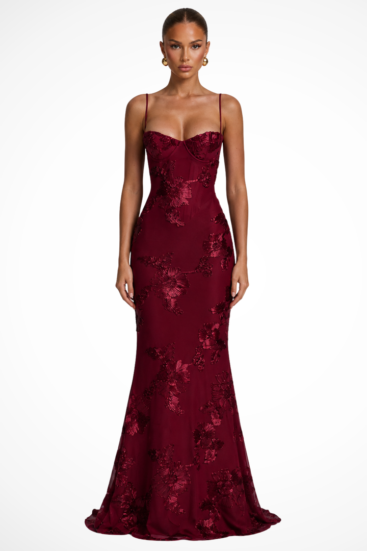 Women's Floral Corset Cami Strap Wedding Guest Dress | Maxi