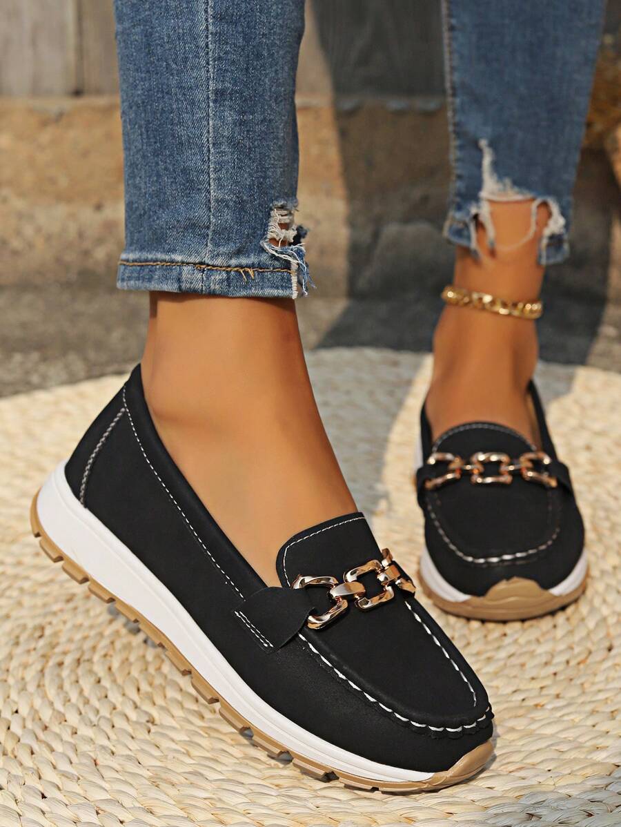 Women's Buckle Detail Orthopedic Work Loafers | Slip On