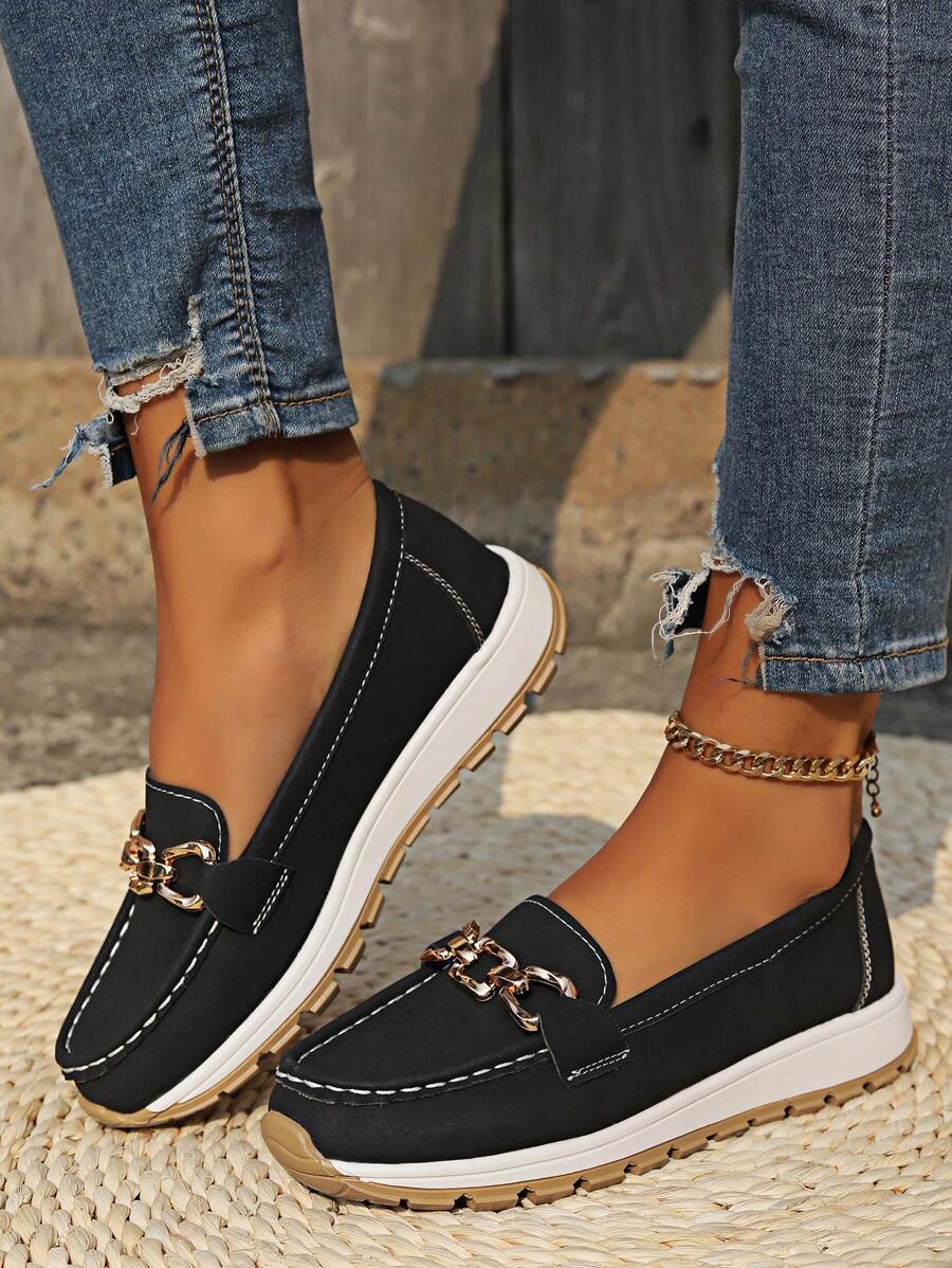 Women's Buckle Detail Orthopedic Work Loafers | Slip On