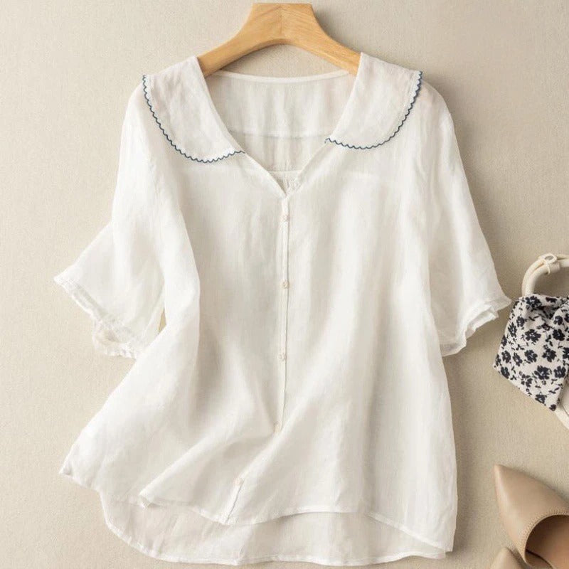 Women's Vintage Blouse with Button Detail | Short Sleeves
