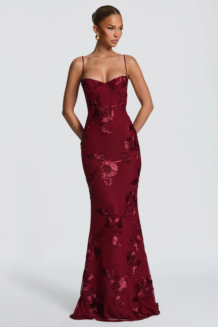 Women's Floral Corset Cami Strap Wedding Guest Dress | Maxi