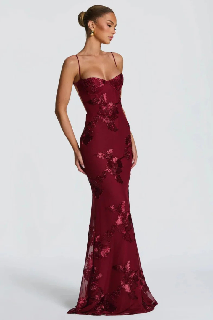 Women's Floral Corset Cami Strap Wedding Guest Dress | Maxi