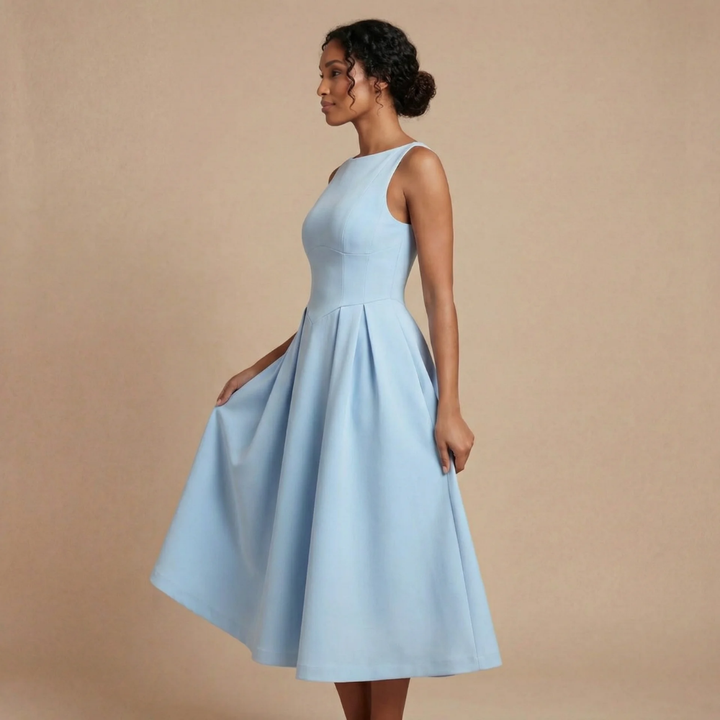 Women's Wedding Guest Sleeveless Boat Neck Dress | Midi