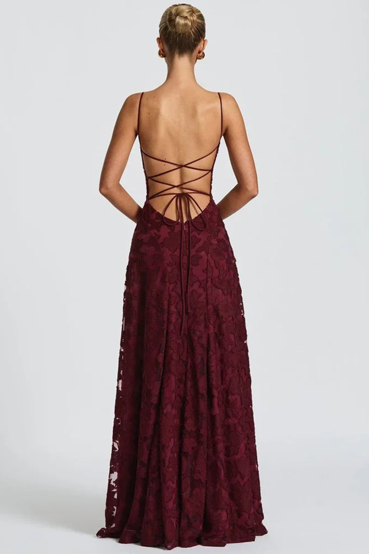 Women's Spaghetti Strap Straight Neckline Floral Formal Dress | Maxi