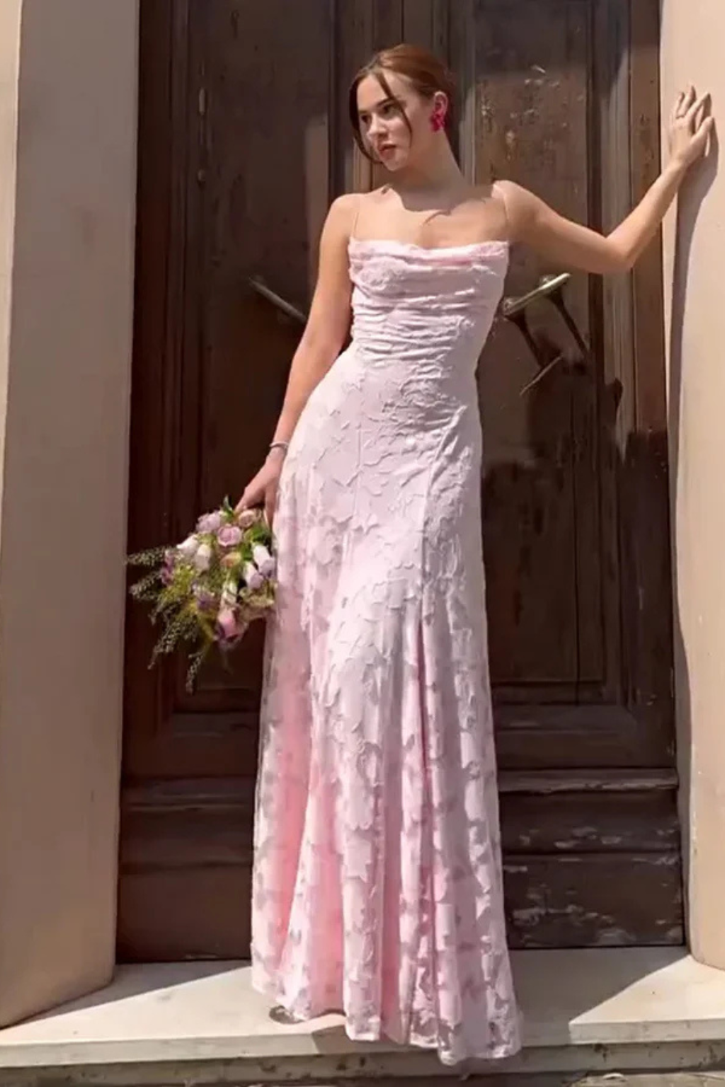 Women's Spaghetti Strap Straight Neckline Floral Formal Dress | Maxi