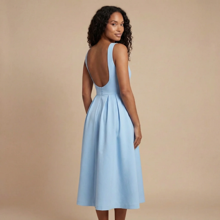 Women's Wedding Guest Sleeveless Boat Neck Dress | Midi