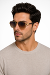 Men's Aviator Square Sunglasses with Gold Metal Frame and Gradient Lens | Polarized