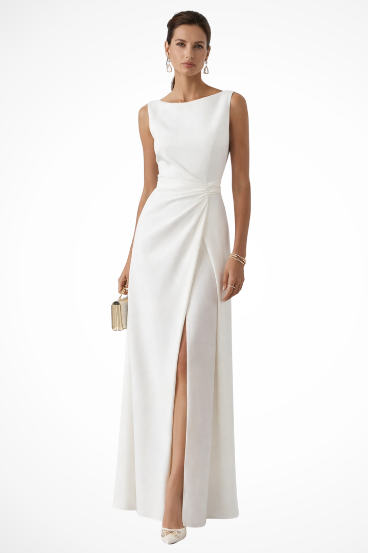 Women's Sleeveless Draped Waist Wedding Guest Dress | Maxi