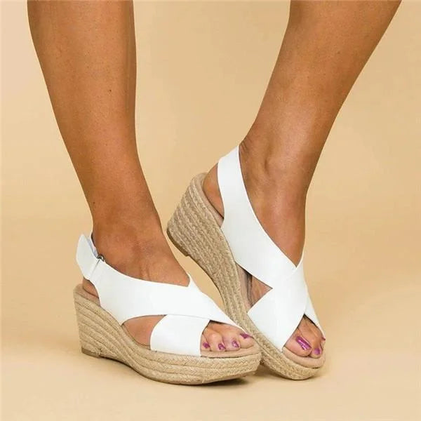 Women's Cross Strap Espadrille Wedge Sandals | Orthopedic