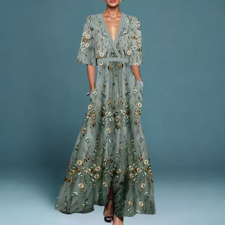Women's Elegant Spring Floral Wedding Guest Dress | Maxi