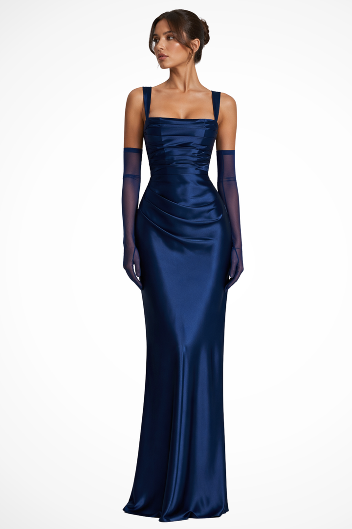 Women's Square Neck Ruched Wedding Guest Dress | Maxi