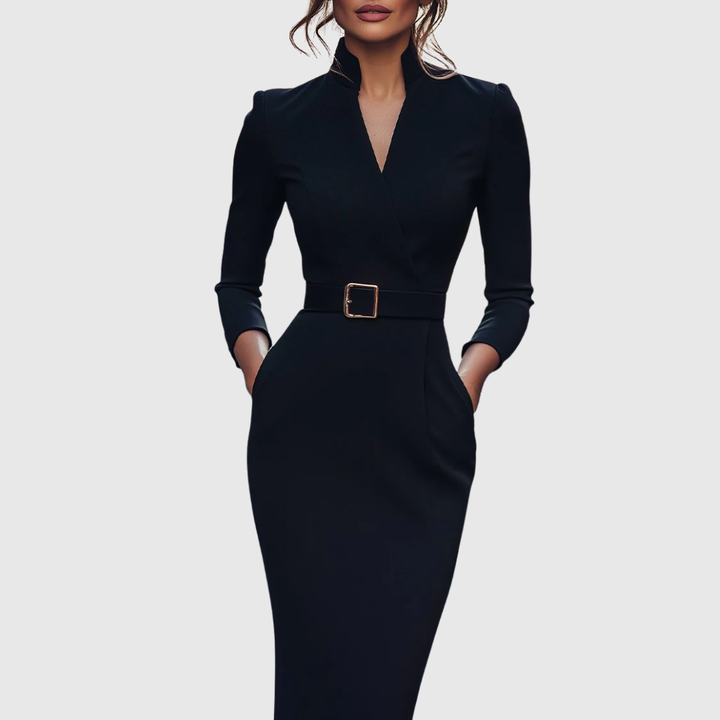 Women's V-Neck Work Dress | Midi