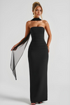 Women's Formal Strapless Bodycon Dress With Scarf | Maxi