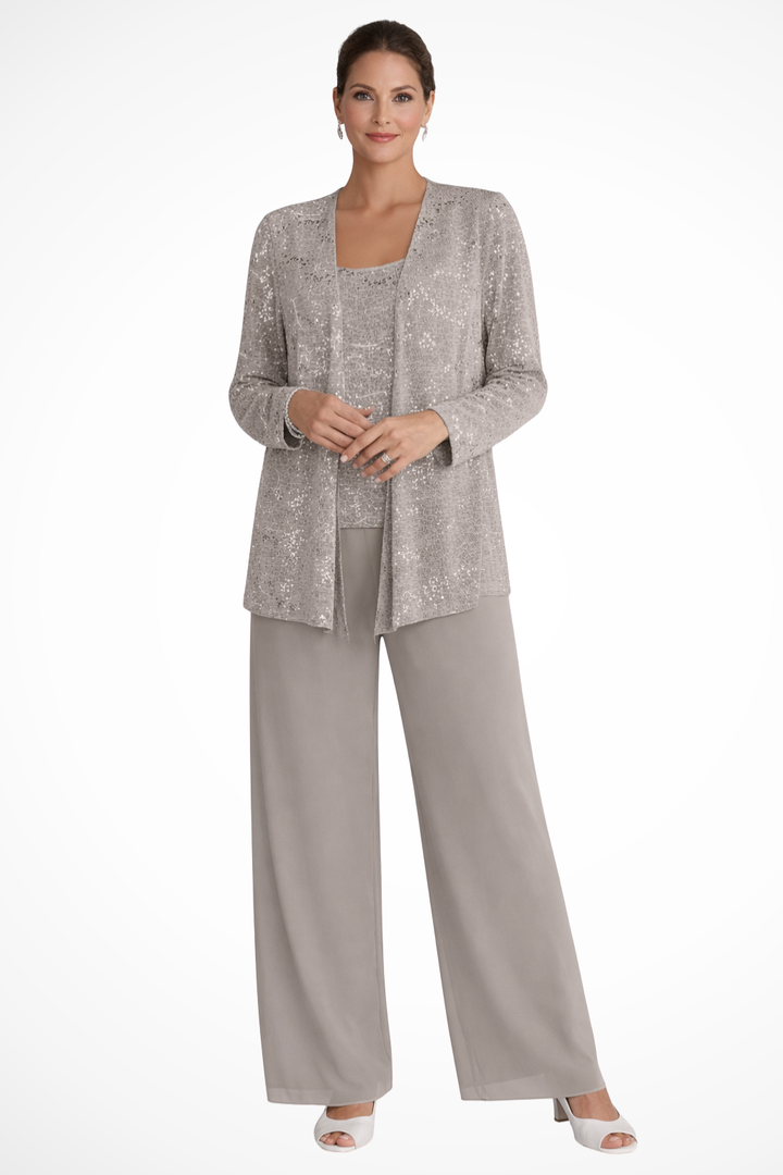 Women's Party Jacket and Top and Wide Leg Trouser | Three Piece