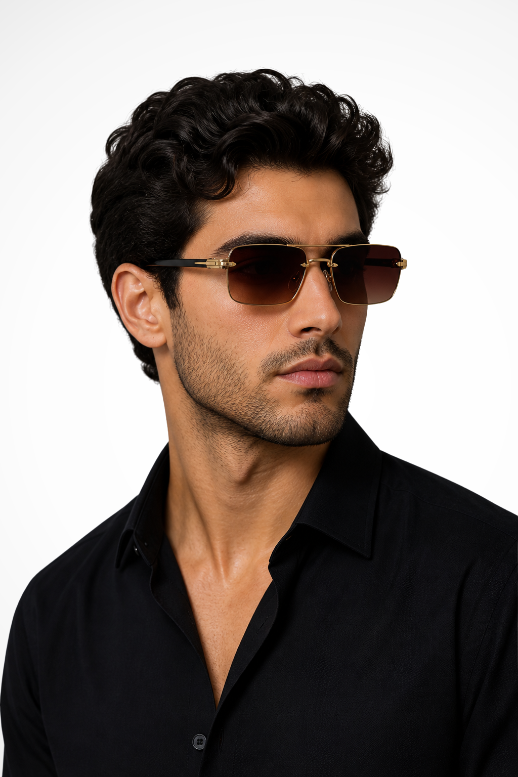 Men's Rimless Sunglasses with Gold Bridge and Gradient Lens | Polarized