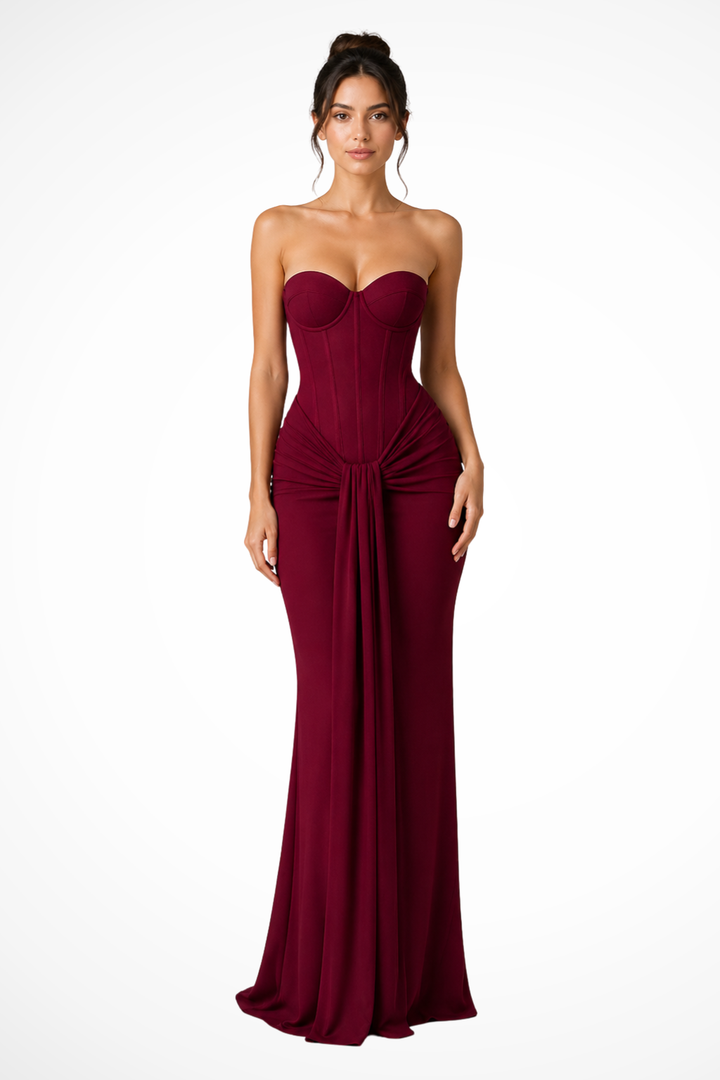 Women's Evening Corset Strapless Draped Wedding Guest Dress | Maxi