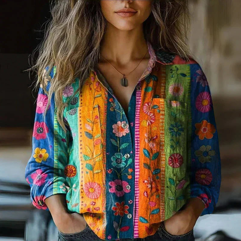 Women's Bohemian Pattern Vintage Blouse | Long Sleeves