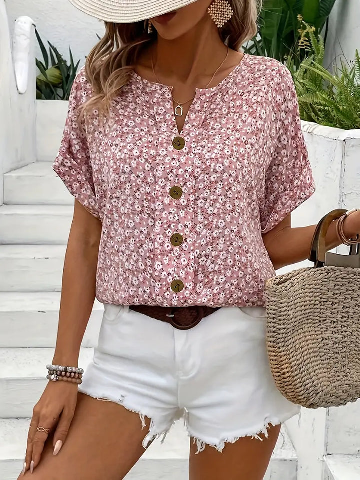 Women's Elegant Summer Floral Print Blouse | Short Sleeves
