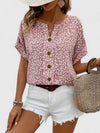 Women's Elegant Button Detail Floral Summer Blouse | Short Sleeve