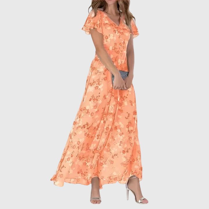 Women's Flutter Sleeve Flowy Floral Dress | Maxi