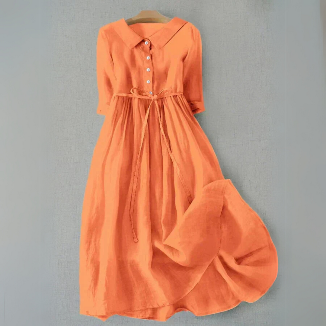 Women's Casual Button Detail Collared A-Line Dress | Midi