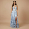 Women's Wedding Guest Floral Halter Dress With Slit | Maxi