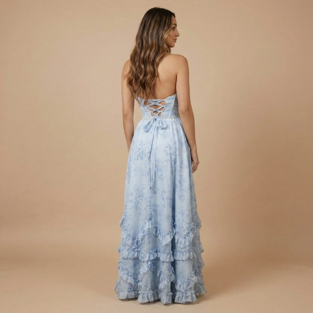 Women's Wedding Guest Floral Halter Dress With Slit | Maxi
