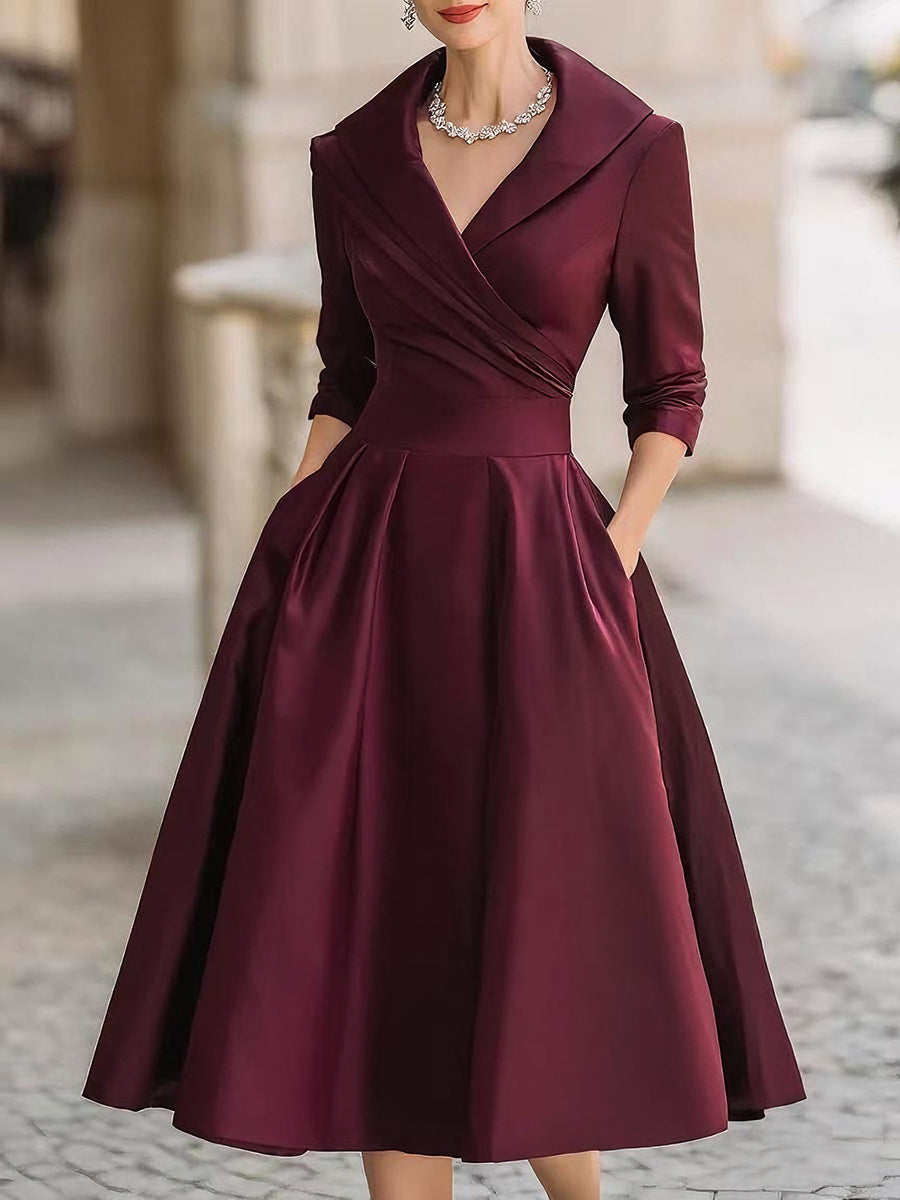 Women's Elegant Flared Wrap Formal Evening Dress | Midi