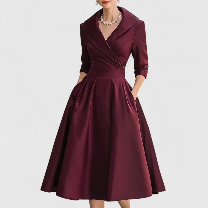 Women's Elegant Flared Wrap Evening Dress | Midi