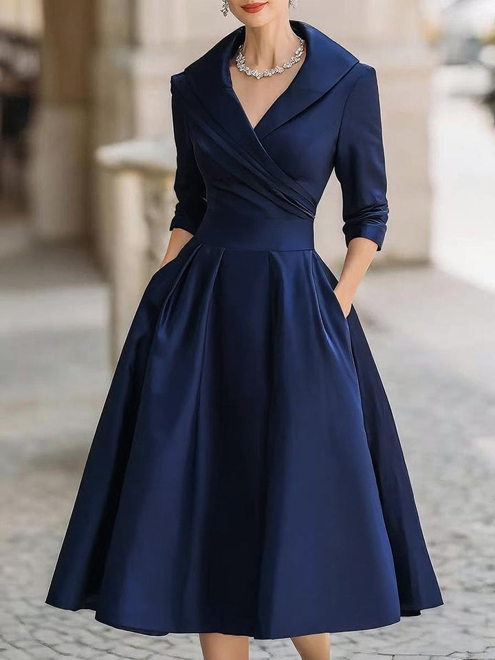 Women's Elegant Flared Wrap Formal Evening Dress | Midi