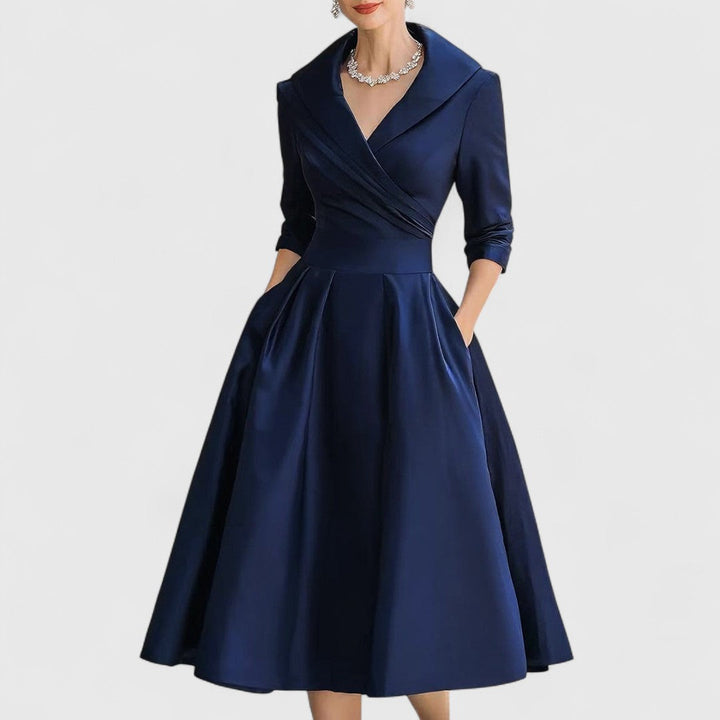 Women's Elegant Flared Wrap Evening Dress | Midi