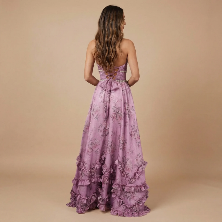 Women's Wedding Guest Floral Halter Dress With Slit | Maxi