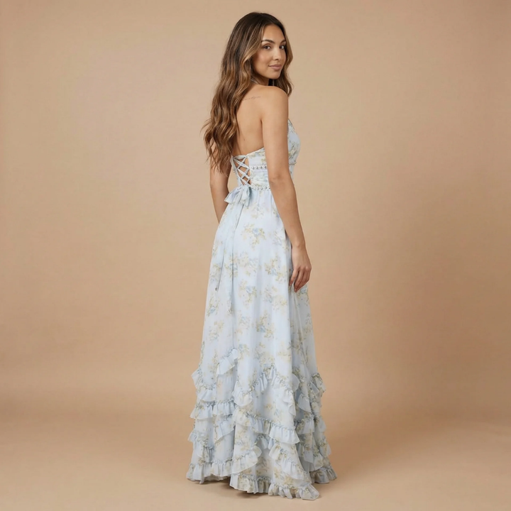 Women's Wedding Guest Floral Halter Dress With Slit | Maxi