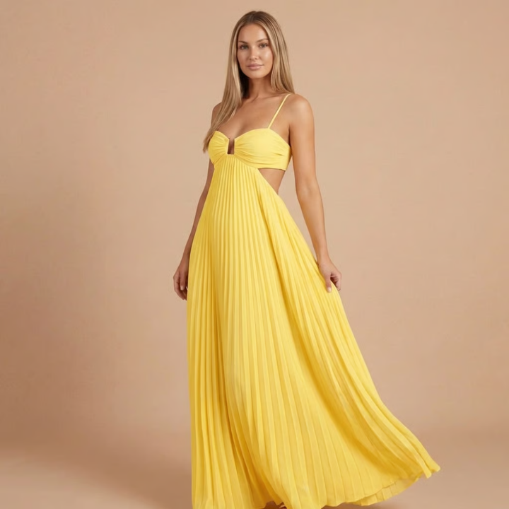Women's Summer Wedding Guest Pleated Halter Dress | Maxi