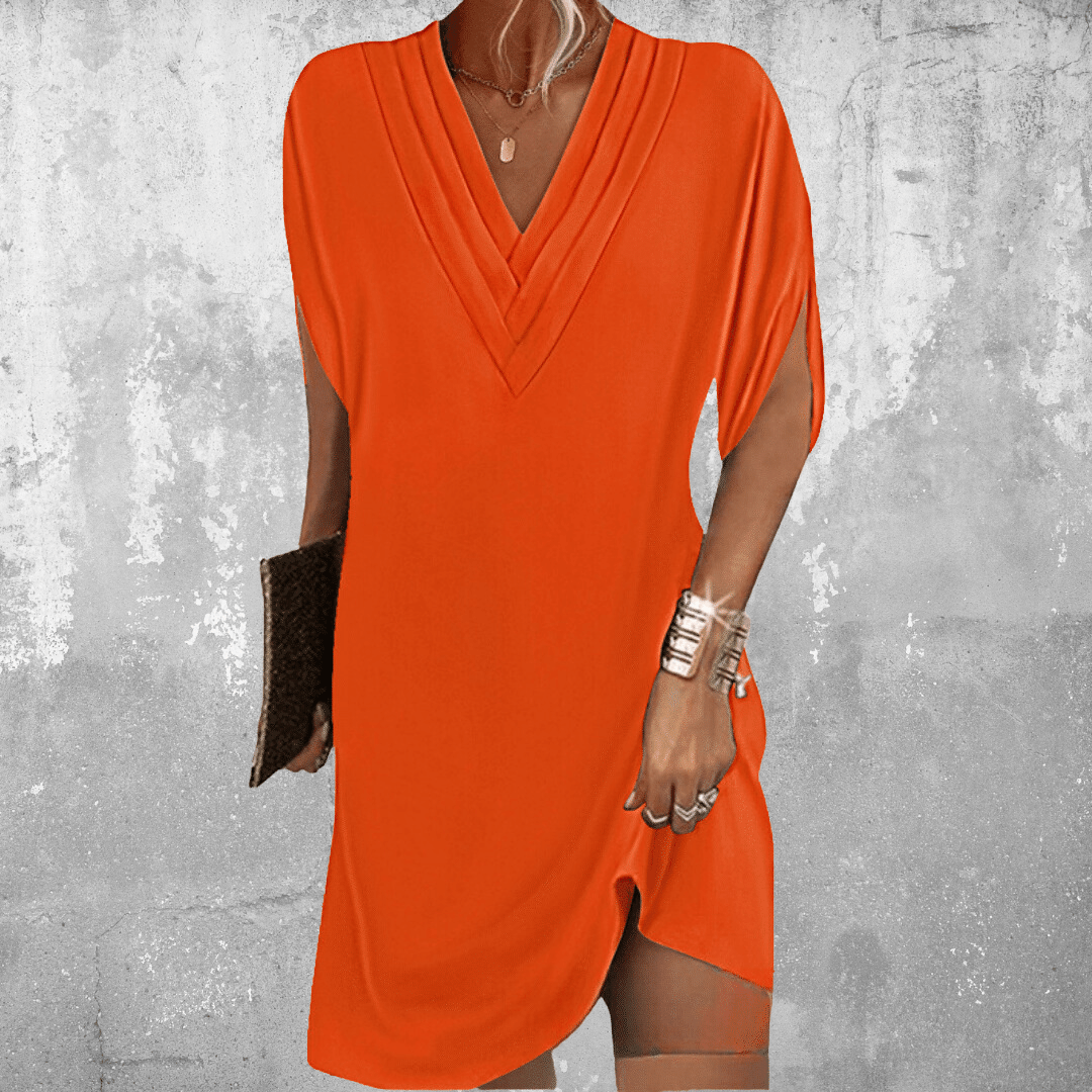 Women's Elegant Loose Fit V-Neck Short Sleeve Dress | Mini