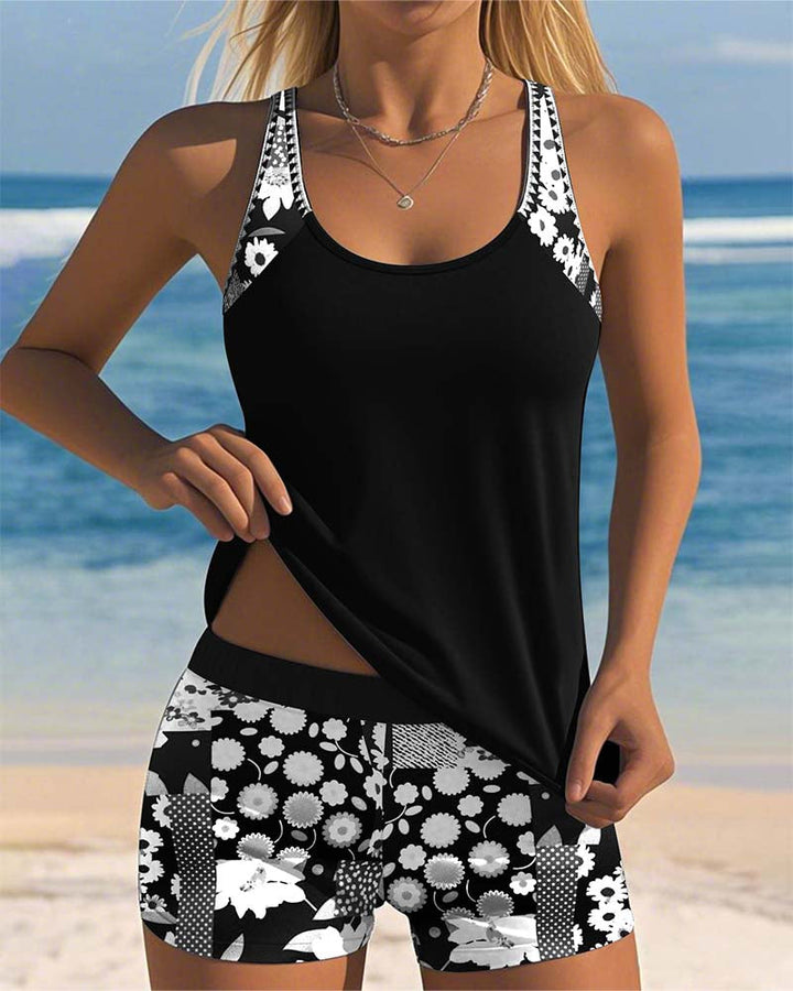 Women's Floral Summer Beach Tank Top and Shorts Swimsuit | Two Piece