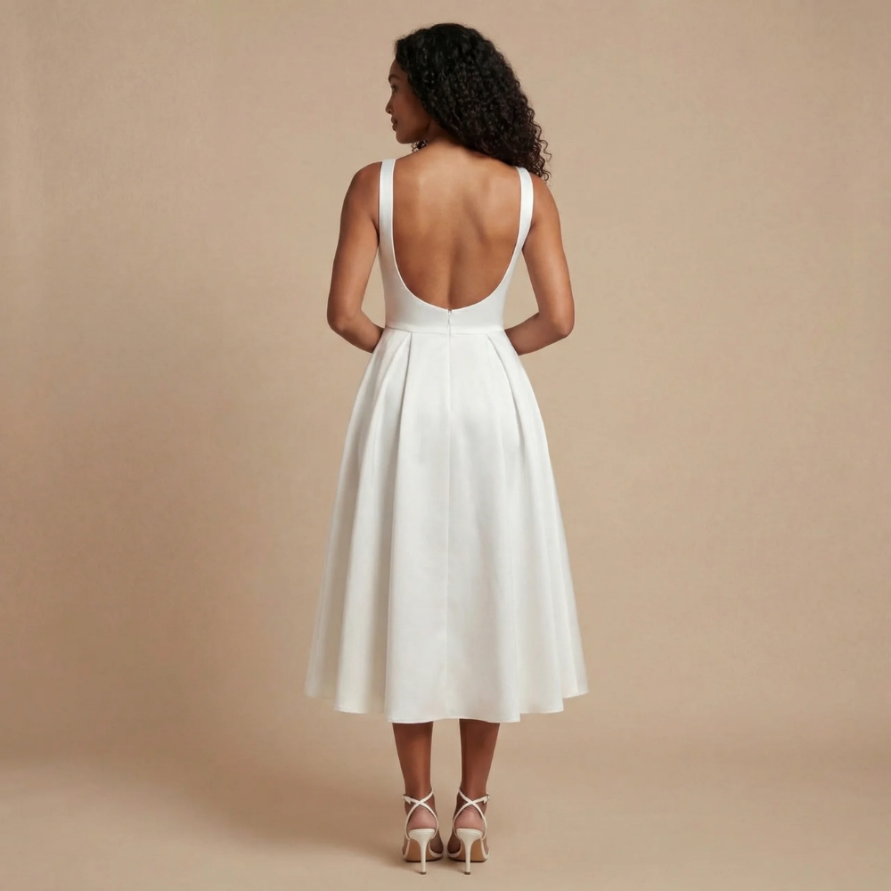 Women's Wedding Guest Sleeveless Boat Neck Dress | Midi