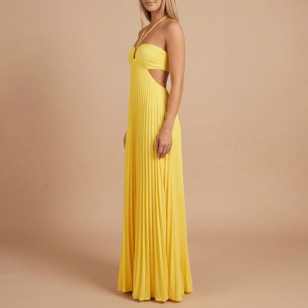 Women's Summer Wedding Guest Pleated Halter Dress | Maxi