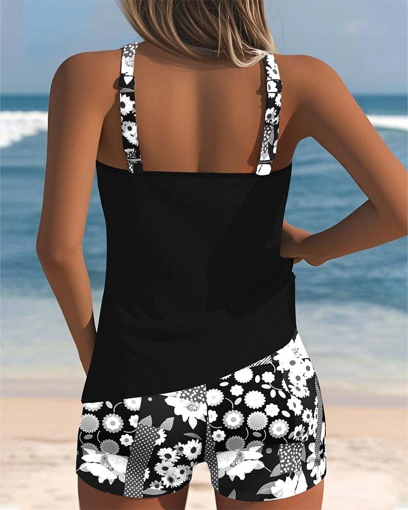 Women's Floral Summer Beach Tank Top and Shorts Swimsuit | Two Piece