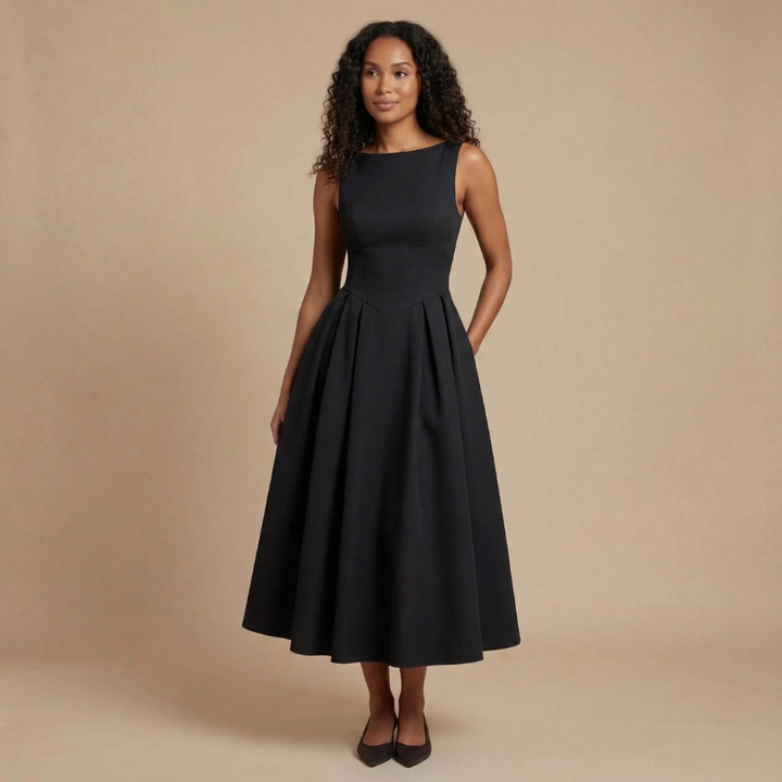 Women's Wedding Guest Sleeveless Boat Neck Dress | Midi