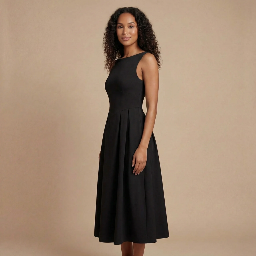 Women's Wedding Guest Sleeveless Boat Neck Dress | Midi