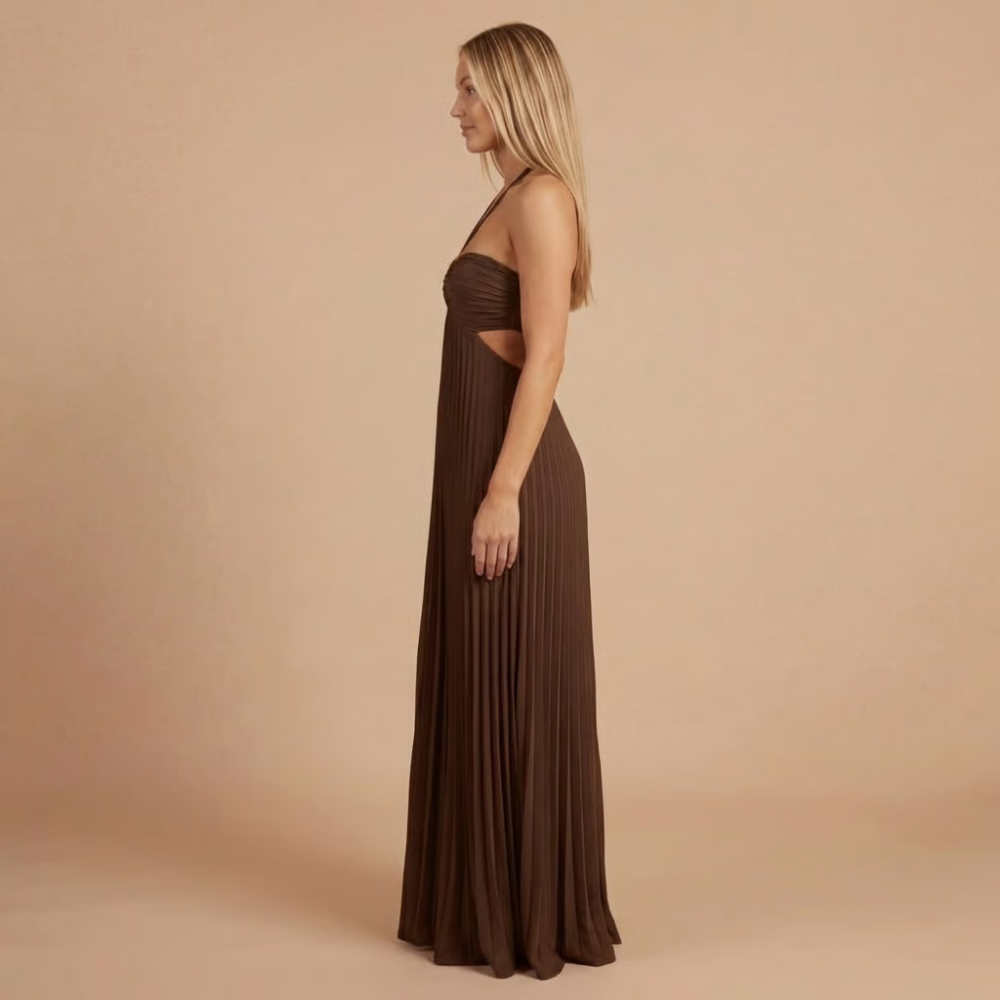 Women's Summer Wedding Guest Pleated Halter Dress | Maxi